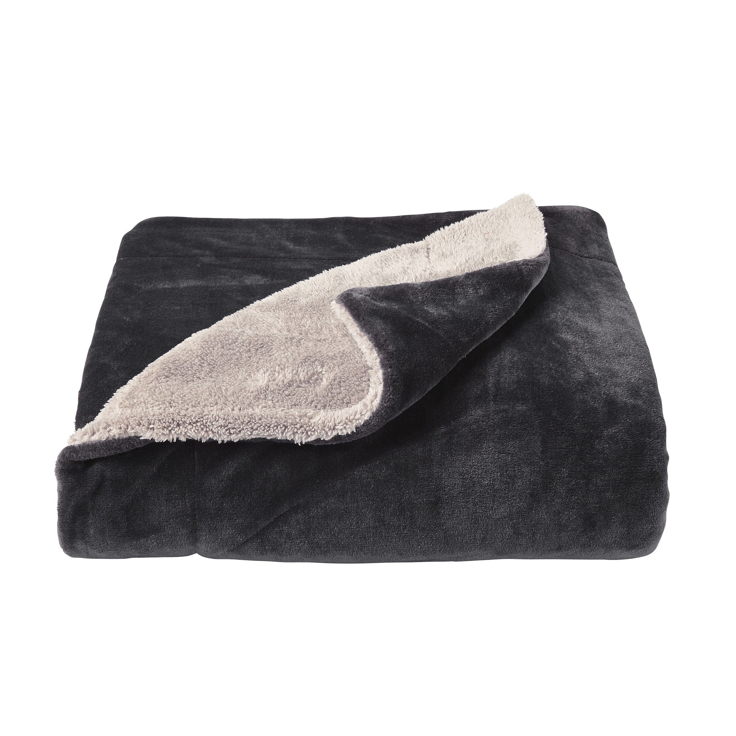 Plush Woven Sherpa Blanket Oversized Solid Color Poly Fleece Throw Machine Washable Blanket by Lavish Home Gray