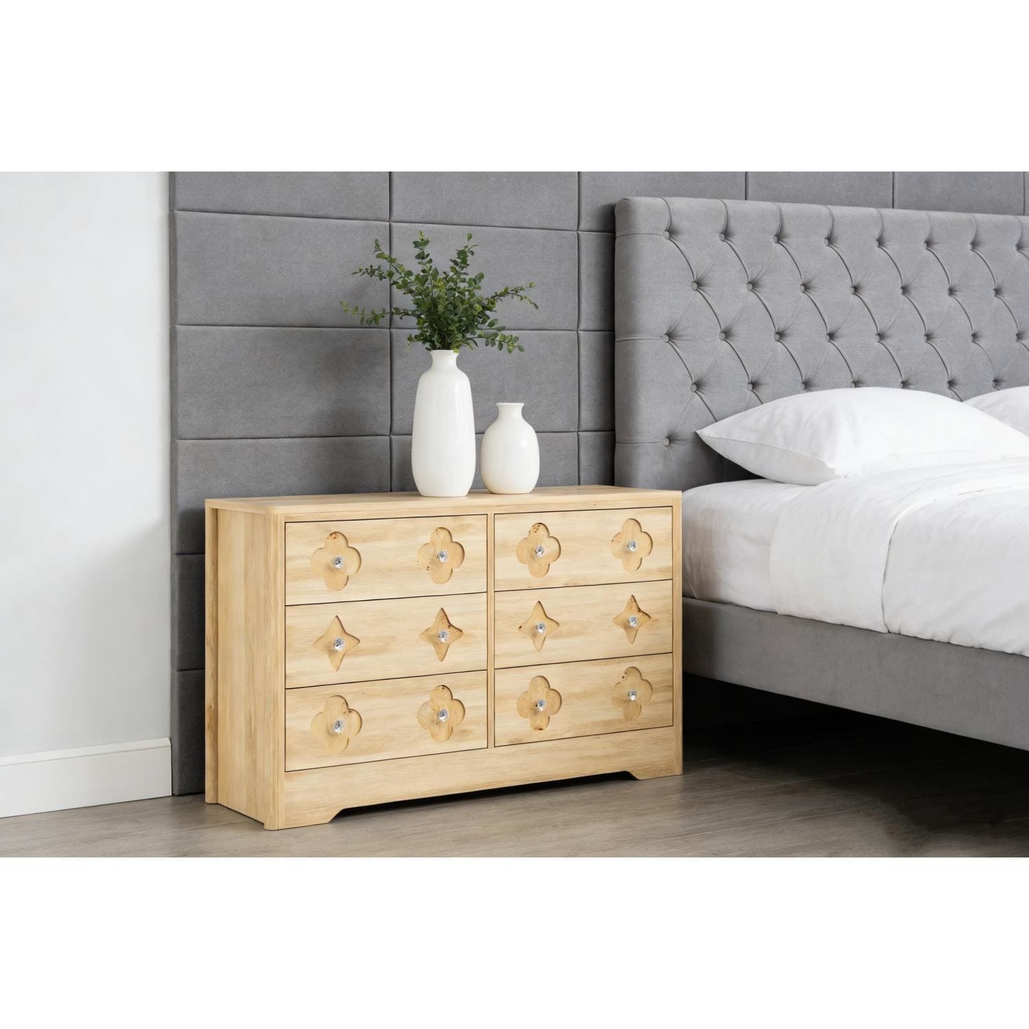Fluted Dresser for Bedroom Drawers, 47.4 in Wide Chest of Large Drawers