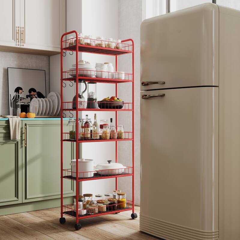 Red 6 Tier Slim Rolling Storage Cart(no include stool)