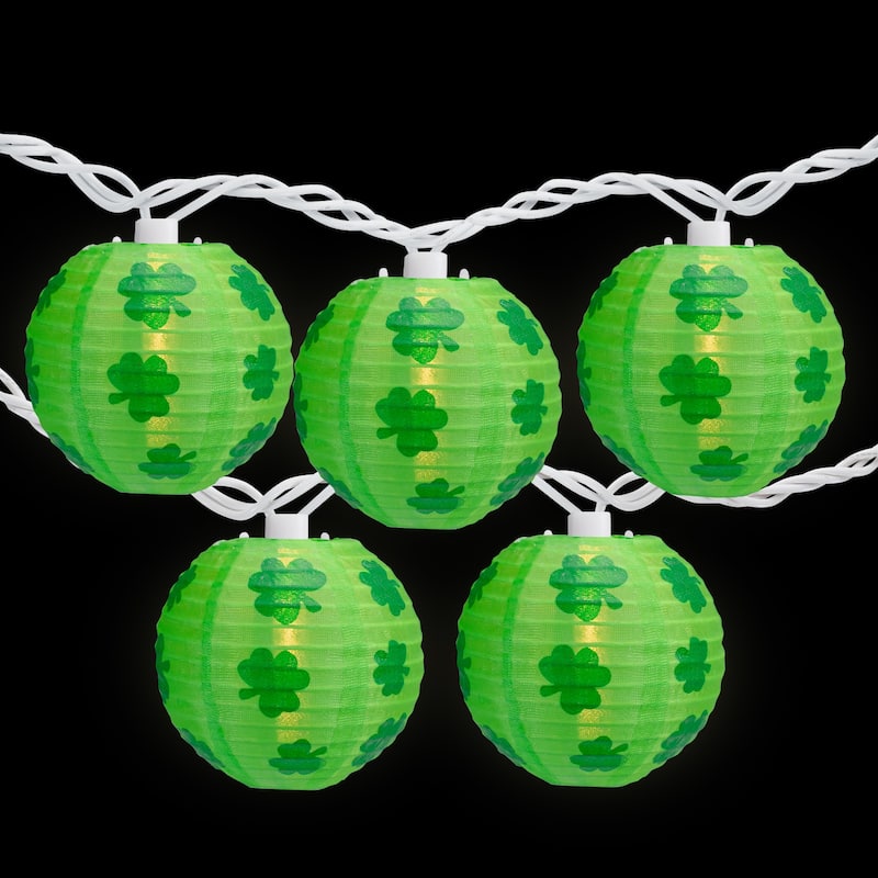 Shamrock St. Patrick's Day Paper Lantern Patio Lights - Green - 8.5' White Wire - 10ct