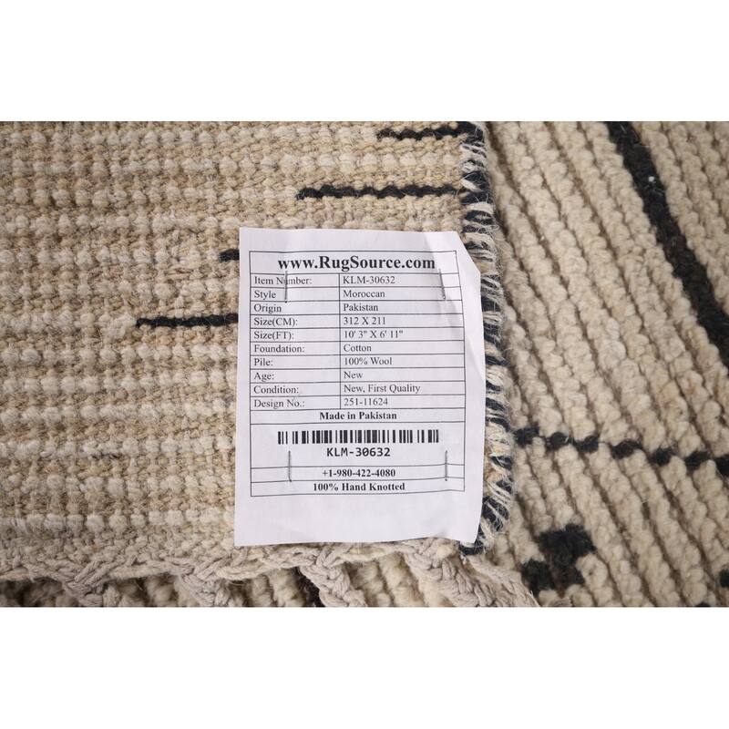 Trellis Moroccan Area Rug Hand-Knotted Oriental Beige Wool Carpet - 6'11"x 10'3"