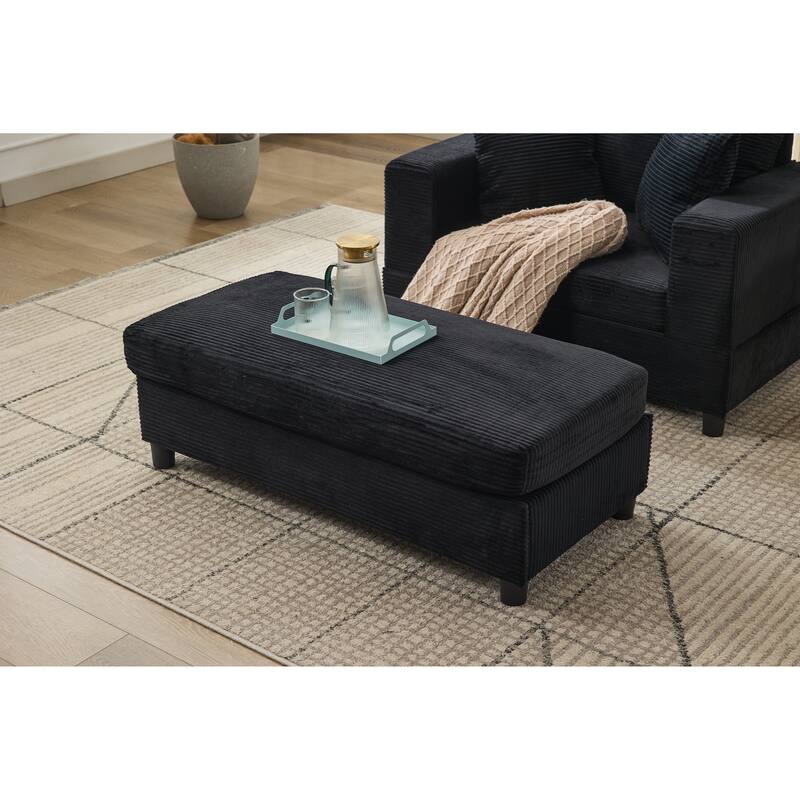 Chaise Lounge Chair with Removable Ottoman, Modern Accent Armchair Corduroy Sleeper Sofa Chair with Pillows for Living Room