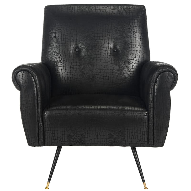 SAFAVIEH Mid-Century Modern Glam Mira Leather Black Club Chair - 32" x 29" x 36.5"