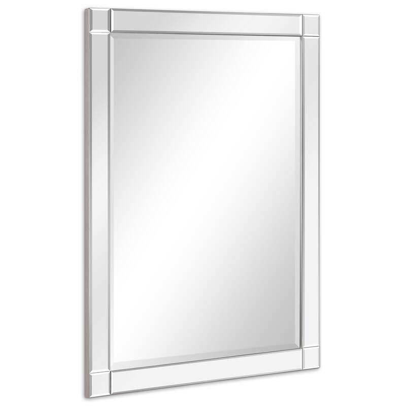Moderno Squared Corner Beveled Rectangle Wall Mirror, Solid Wood Frame, 1"-Beveled Center Mirror, Ready to Hang - Clear