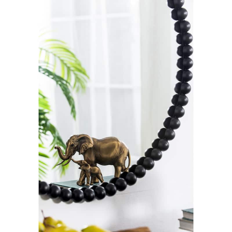 Black Metal Beaded Frame Mirror for Living Room Bedroom Entryway