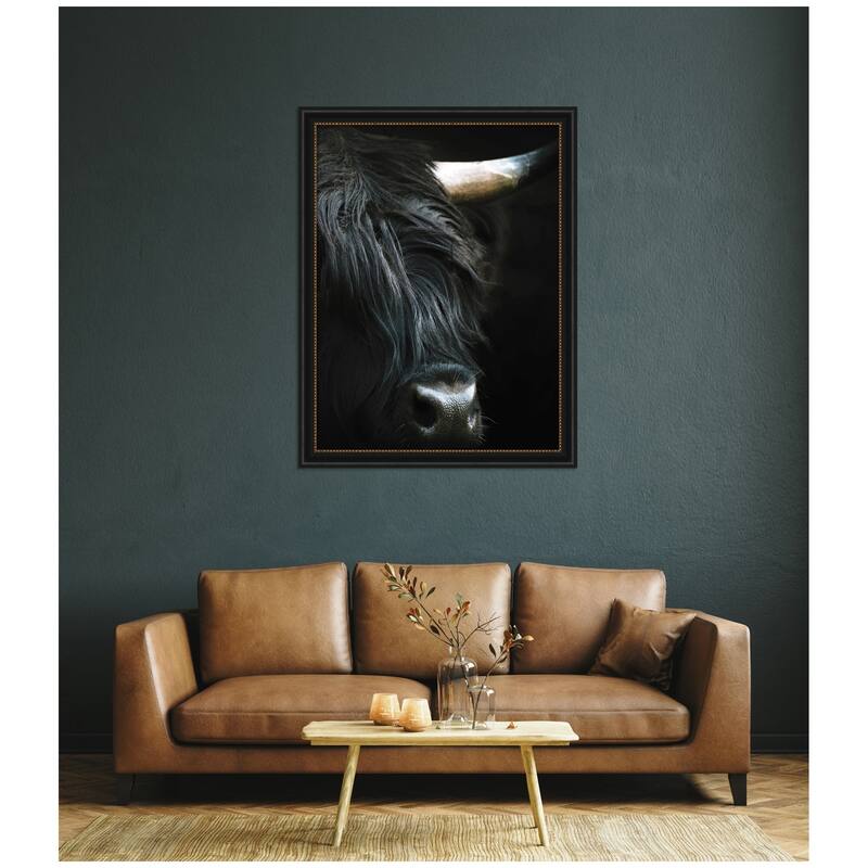 Kate and Laurel Minimalist Black Highland Cow Close by Michael Schauer Framed Wall Art Print