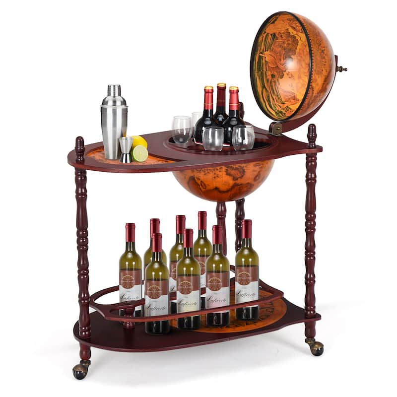 Vintage Globe Wine Stand Bottle Rack with Extra Shelf - 27.5" x 17.7" x 34.6" (L x W x H)