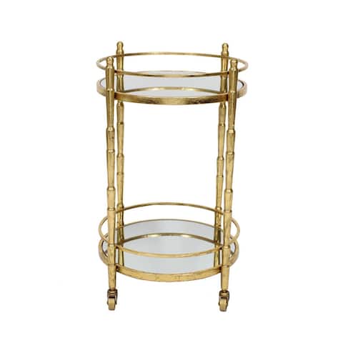 28" Gold and Clear Round Glass 2 Tier Bar Cart