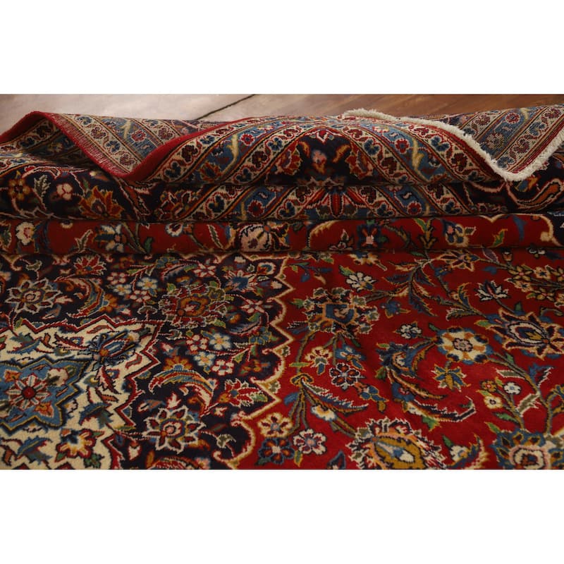 Hand Knotted Oriental 100% Wool Carpet Traditional Floral Red Kashan Area Rug - 13' 5'' X 9' 11''