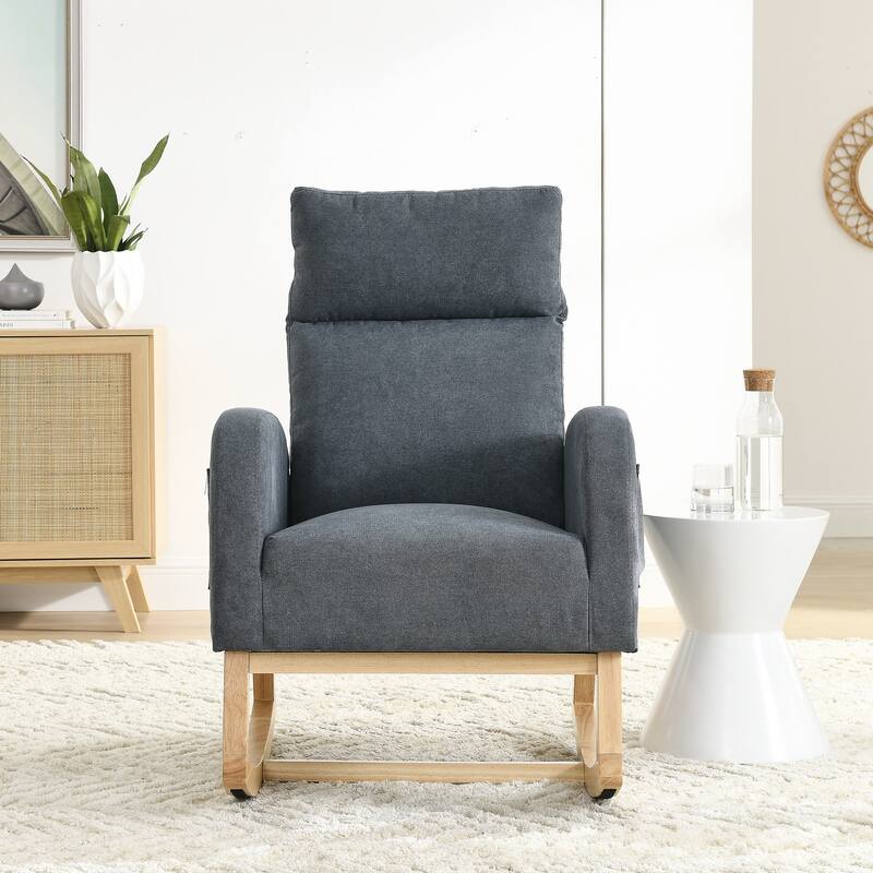 27.6"W Modern Accent High Backrest Living Room Lounge Arm Rocking Chair, Two Side Pocket - Grey