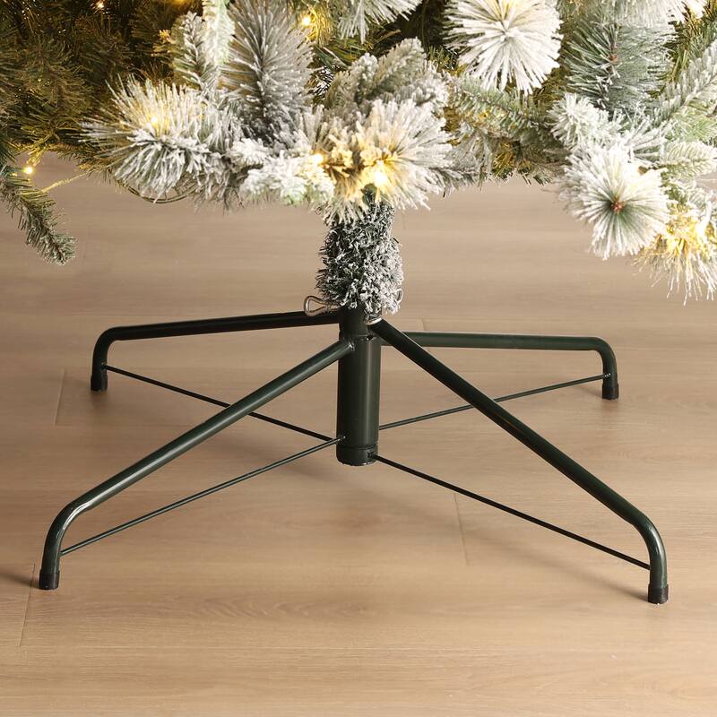 Glitzhome 7.5ft/9ft/11ft Pre-Lit Flocked Slim Pine Artificial Christmas Tree w/ Foot Pedal & Remote Control