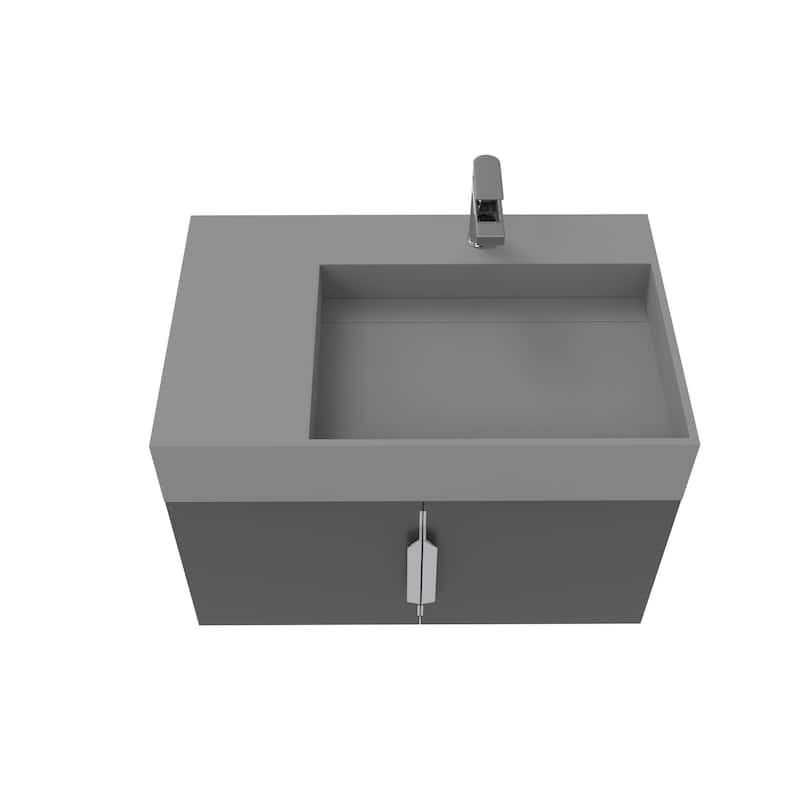 Amazon 30" Wall Mounted Bathroom Right Basin Vanity Set w/ Gray Top