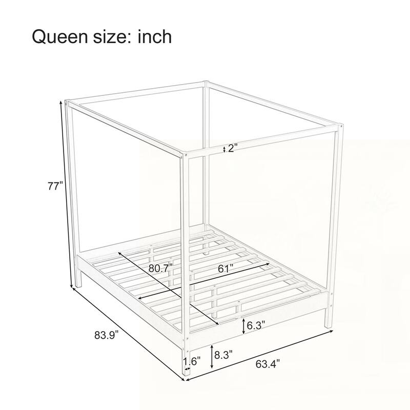 Solid Wood Canopy Bed Frame Four Poster Platform Bed with Slats Support