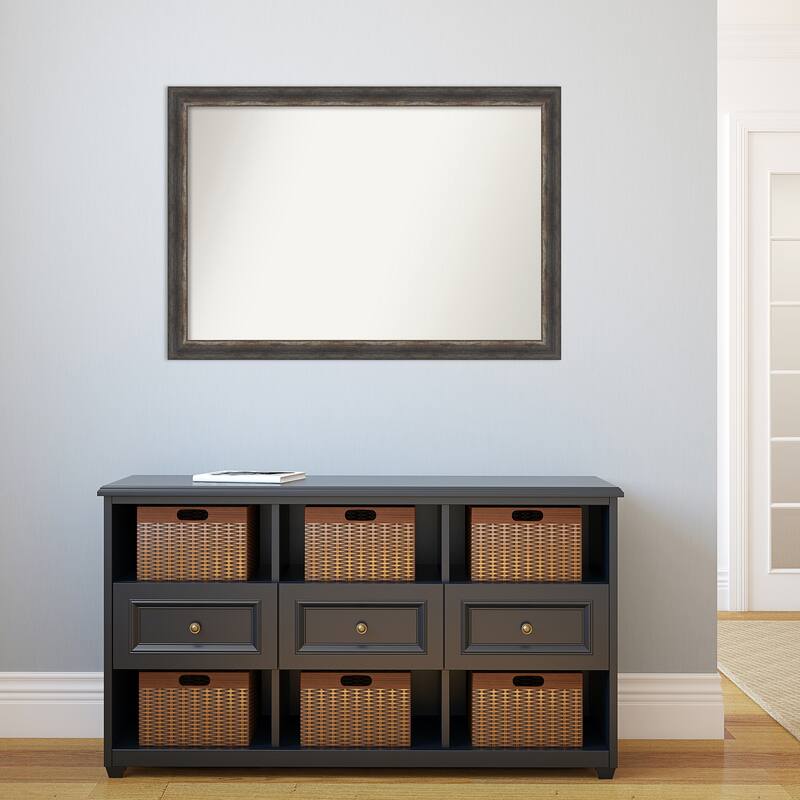 Non-Beveled Bathroom Wall Mirror - Bark Rustic Char Narrow Frame