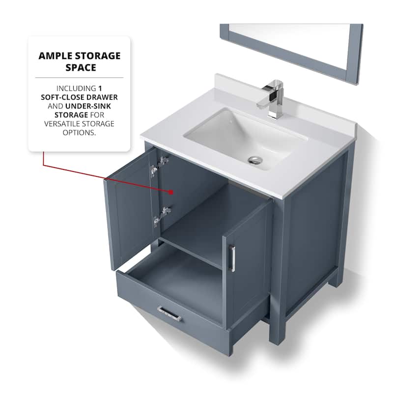 Jacques 30 in. W x 22 in. D White Bath Vanity, Cultured Marble Top, Faucet Set, and 28 in. Mirror