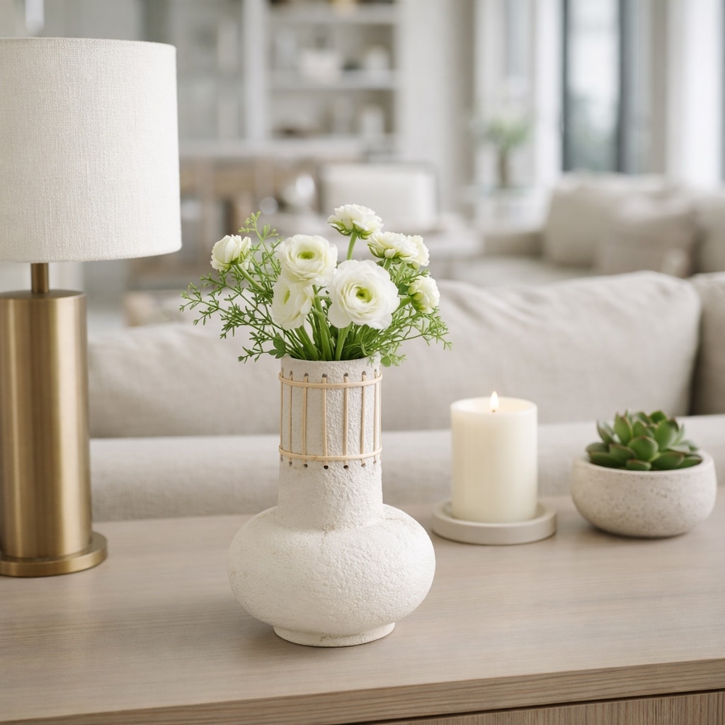 Decorative Vase - Ivory Ceramic Top Weave Nomad, 12 in.