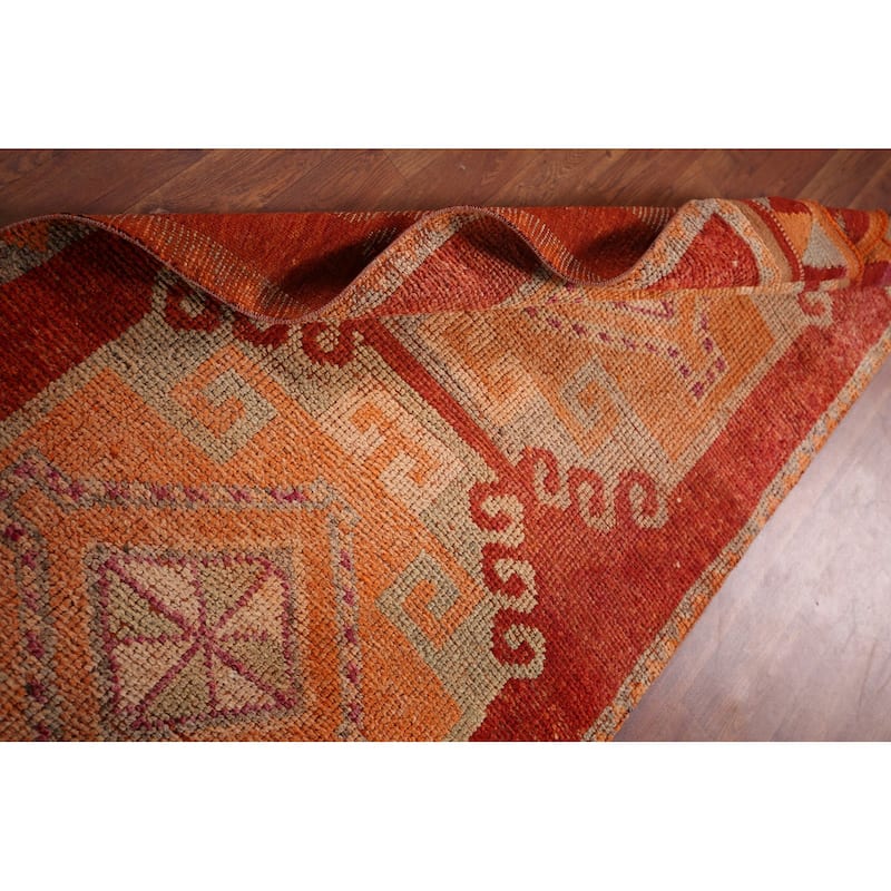 Orange Oushak Turkish Vintage Runner Rug Handmade Wool Carpet - 3'1"x 10'11"