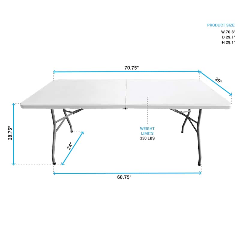 Indoor Outdoor Granite White Adjustable Height Folding Table with Easy-Carry Handle