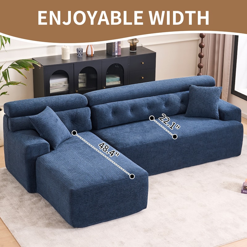 105" Wood Grain Chenille 3-Seater Sectional Sofa with Chaise Lounge and 2 Pillows
