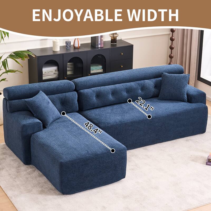 Modern Chenille Convertible L-Shaped 4-Seater Modular Sectional Sofa with 2 Pillows for Apartment Living Room
