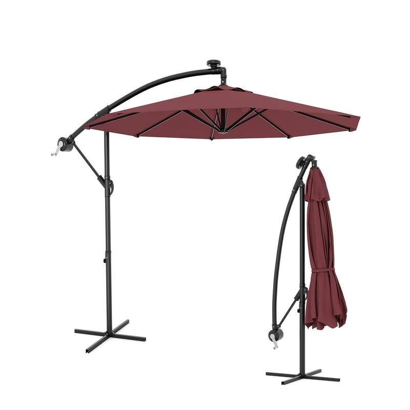 Coromose 10FT Hanging Cantilever Umbrella, 8 Ribs, 360 Rotating Base