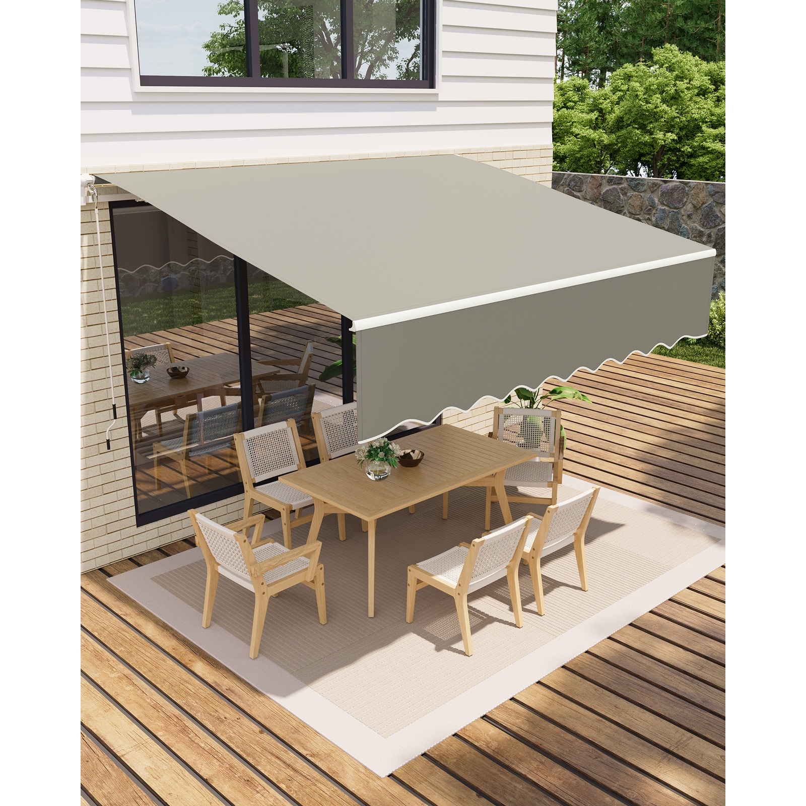 Retractable Patio Awning,Sun Shade Awning with Manual Crank Handle,Metel Frame,Waterproof UV Protection for Deck,Porch