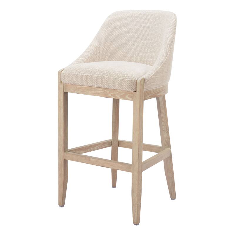 HomeRoots 31" Beige and Natural Fabric and Solid Wood Bar Height Bar Chair