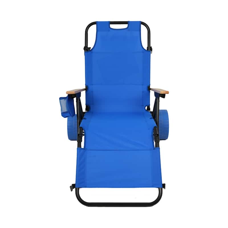Beach Cart Chairs With Wheels 2 in 1 Foldable Beach Lounge Chair With Integrated Wagon Pull Cart Perfect for Backyard Pool