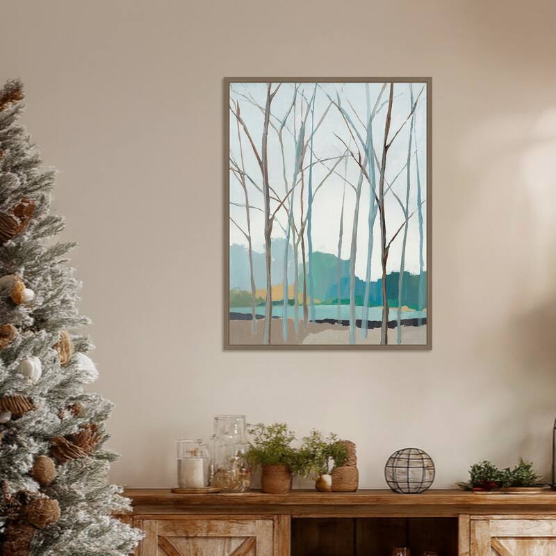 Winter Trees II by Isabelle Z Framed Canvas Wall Art Print - Sylvie Dark Gold