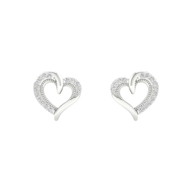 1/10ct TDW Diamond Heart Stud Earrings in Silver for Women - White