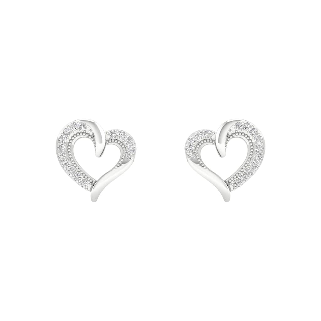 1/10ct TDW Diamond Heart Stud Earrings in Silver for Women - White