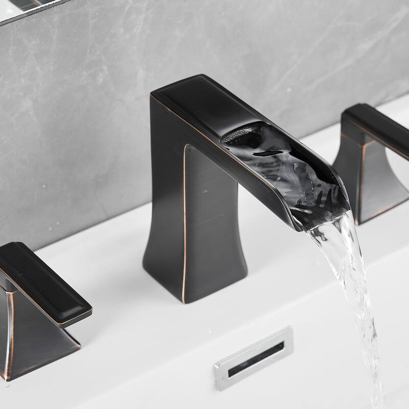 Double Handle Three-Hole Bath Waterfall Faucet with Drain - Oil Rubbed Bronze