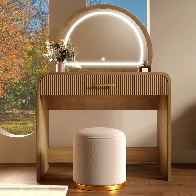 39" Modern Makeup Vanity Table with Touch Screen Lighted Mirror and Drawer - Espresso - 2-drawer