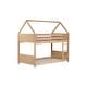 preview thumbnail 9 of 40, Wood Low Bunk Bed Twin Over Twin with House-shaped Bed Roof Frame, Ladder, Guardrails, Headboards and Footboards Floor Bed