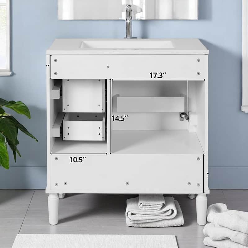 30" Bathroom Vanity with Sink, Freestanding Storage Cabinet with 3 Drawers, Soft-Close Door, Ceramic Basin,Bathroom Cabinet