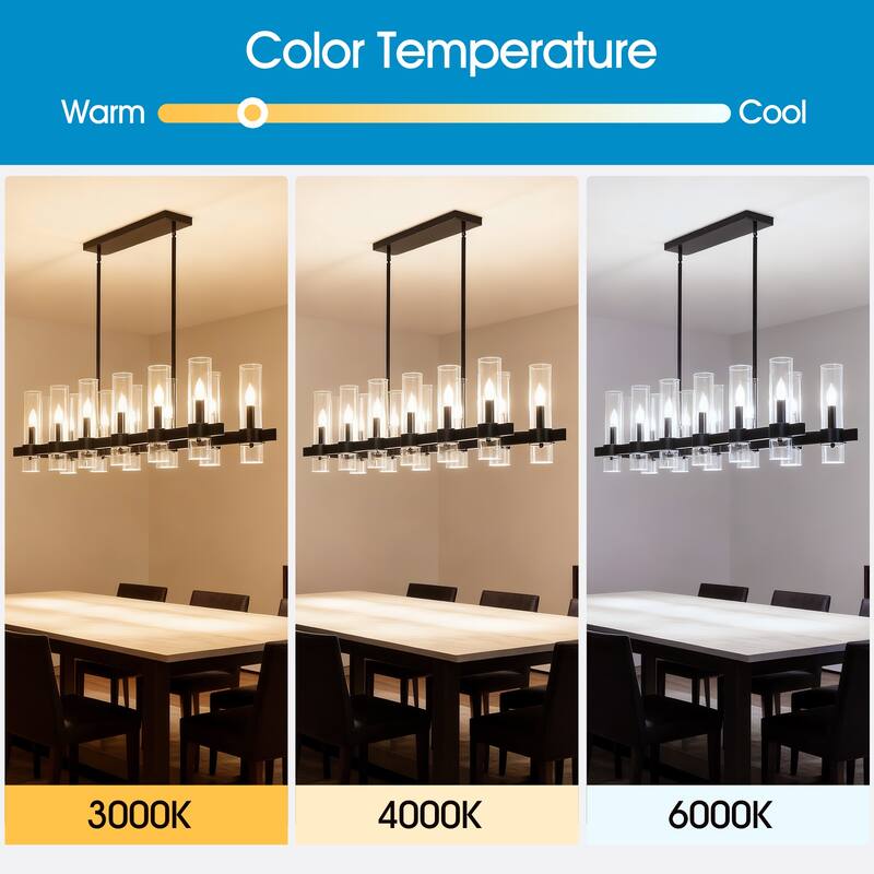 Black Chandelier Linear with Clear Glass Shade, 12-Lights Farmhouse Ceiling Hanging Fixture Over Table,NO INCLUDED BULBS