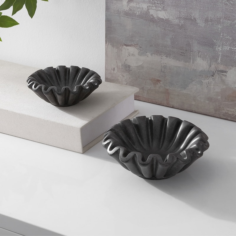 SAFAVIEH Home Soho Greige Resin Ruffle Decorative Bowls Set of 2 - Grey