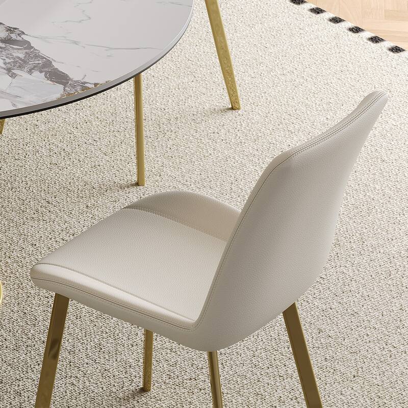 Set of 4 Side Chair Dining Chair White Kitchen Chair Simple Leather Chair Leisure Chair with Metal Legs