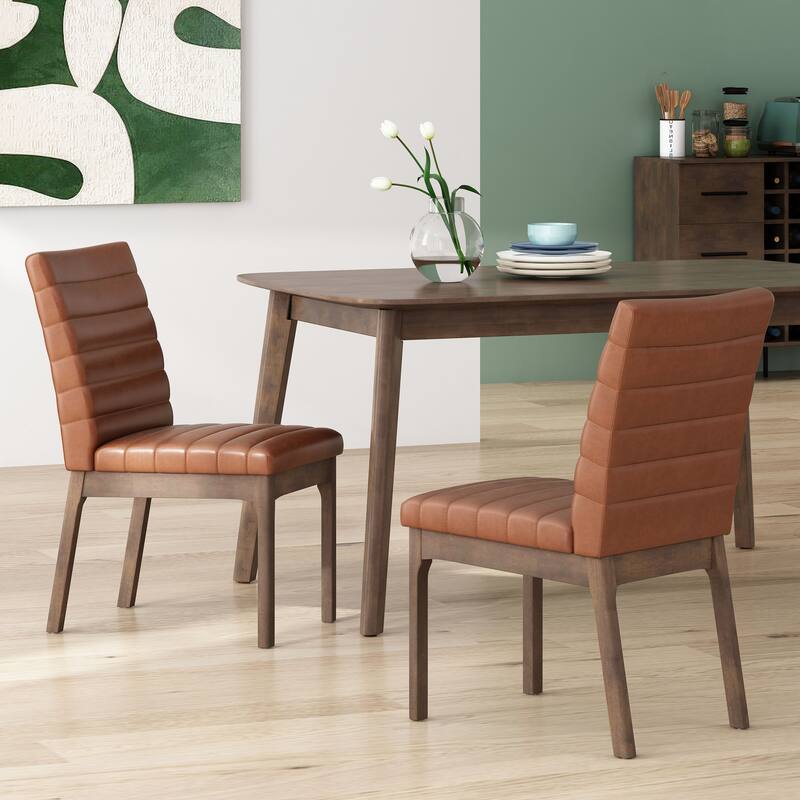Dining Chairs Set of 2, Mid-century Modern Conference Chair, Brown Living Room Rubberwood Frame Visitor Chair with Splayed Legs - Light Brown
