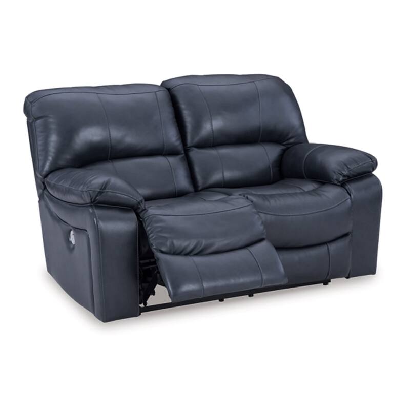 Leesa Power Recliner Loveseat, Ocean Blue Leather, USB Port, 65 Inch