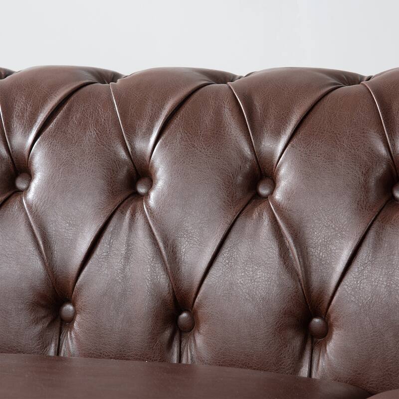 83.66 Inch Width Traditional 3 Seater Dark Brown PU Sofa