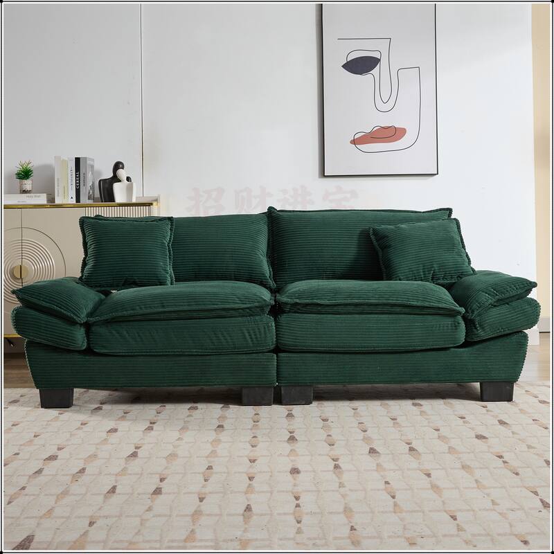 Corduroy Sofa Sleeper with Pillows - Green
