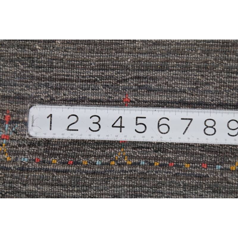 Gray Striped Gabbeh Indian Area Rug Handmade Wool Carpet - 7'10"x 9'7"