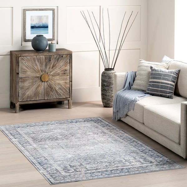 slide 2 of 15, Nuloom Ivette Persian SplashGuard Machine Washable Area Rug 5' x 8' - Grey - Rectangle