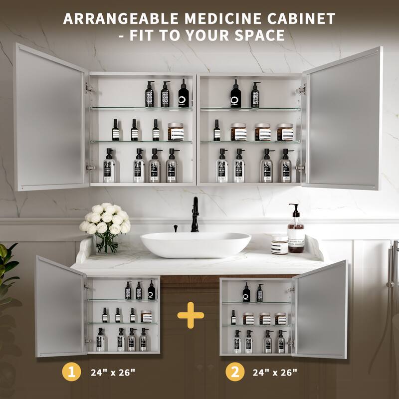 Modland Single Door Bathroom Medicine Cabinet with Mirror Adjustable Shelves,Recessed or Surface Mount
