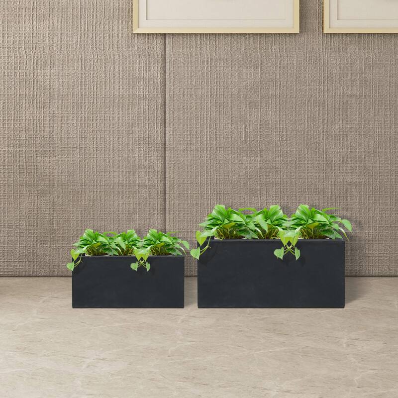 Kante 31.4", 23.6"L Rectangular Lightweight Concrete Long Low Planters (Set of 2), Outdoor/Indoor