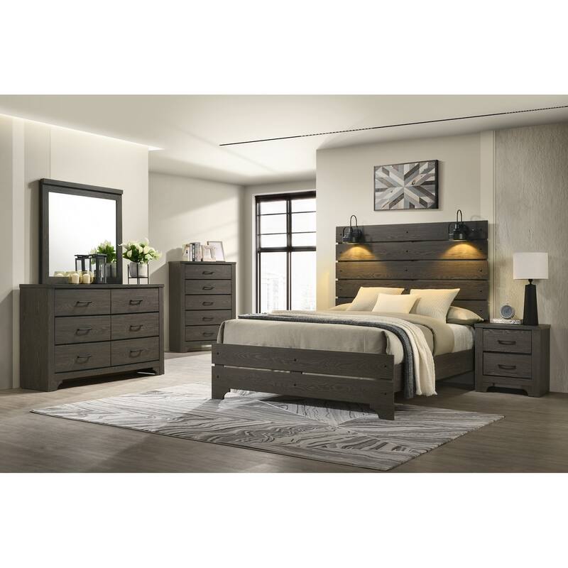 Stone Brown 2-Drawer Nightstand, Modern Farmhouse Style