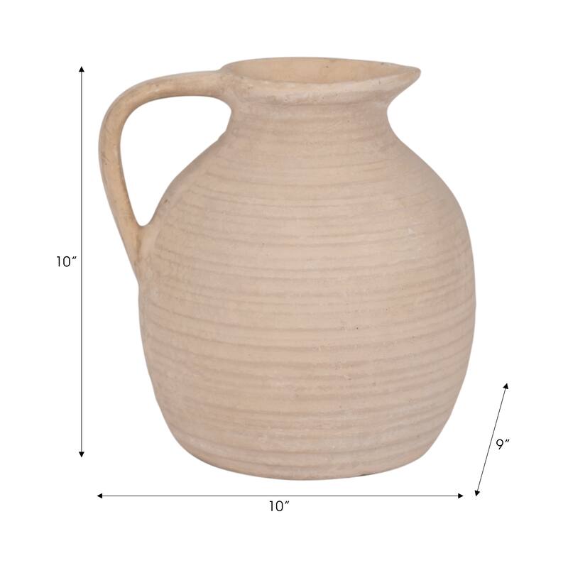 Sagebrook Home Ivory Paper Mache 10" Pitcher Vase - Rustic Elegance, Artisan Crafted