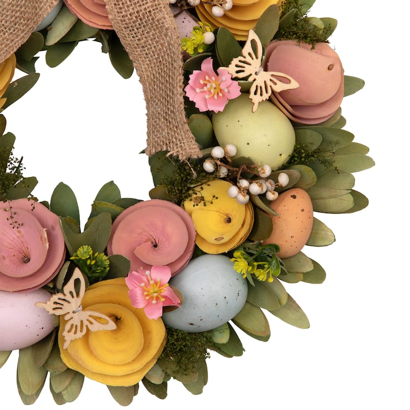 Shaved Wood Flowers Bunny Rabbit Silhouette Easter Wreath - 24"