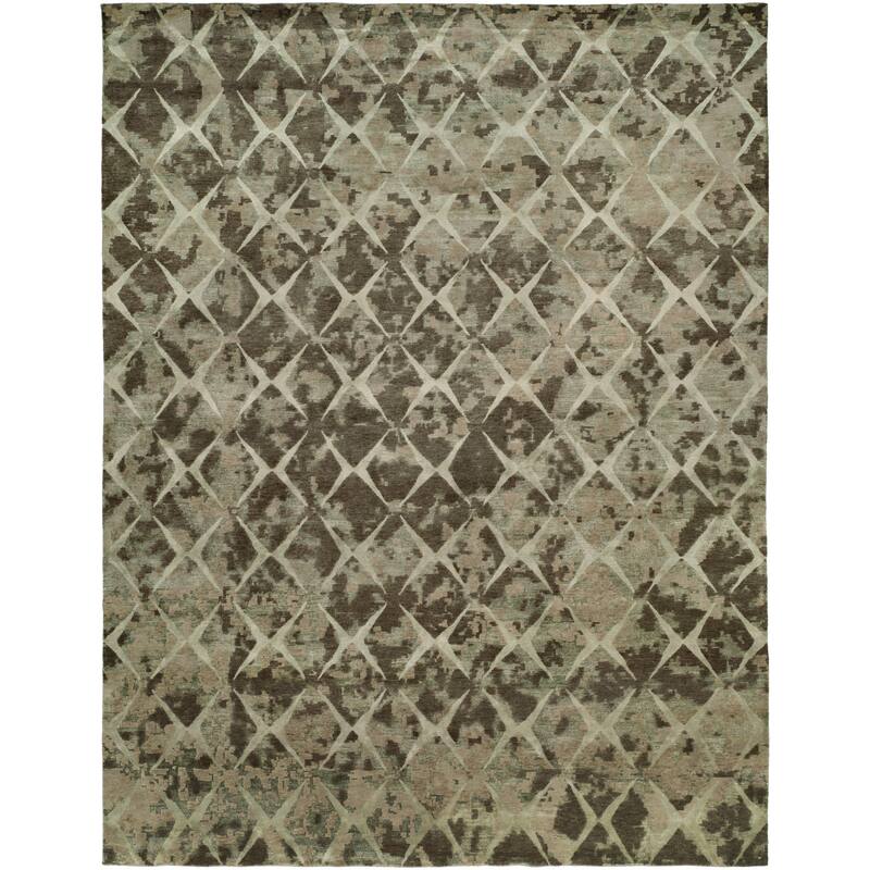 Modern Multi-Colored Hand-Knotted Wool & Viscose Area Rug - 9' x 12' - Multi-Colored